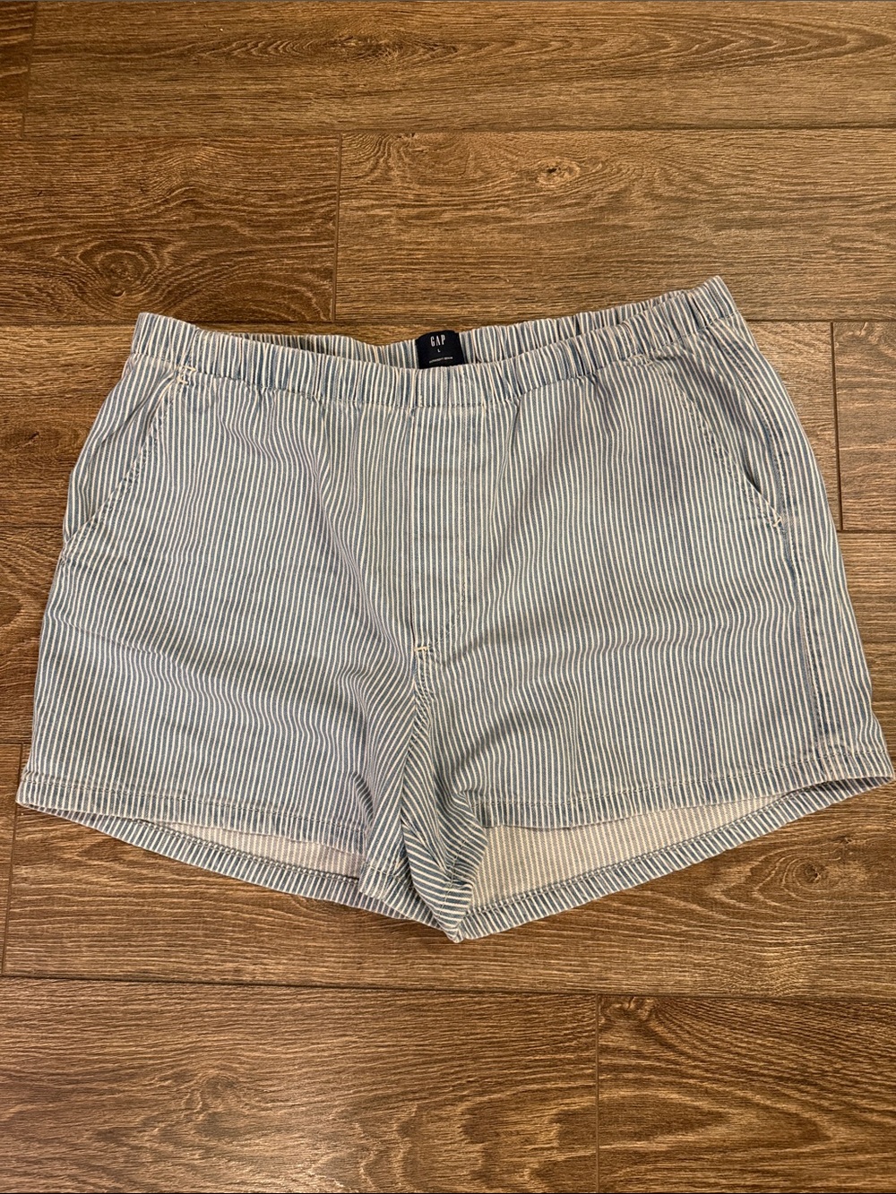GAP Light Blue and White Striped Women’s Flat Front Shorts